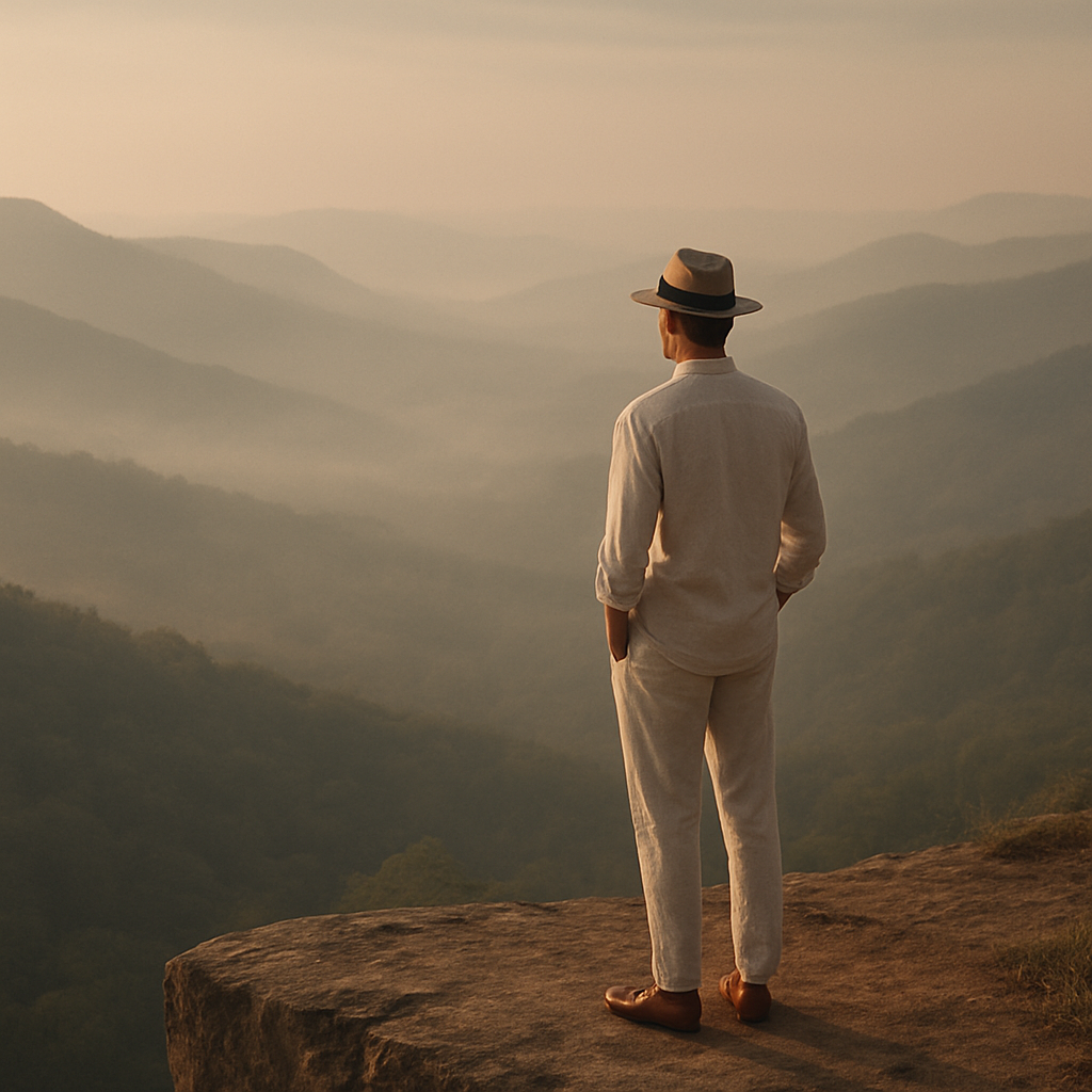 A traveler overlooking a misted valley